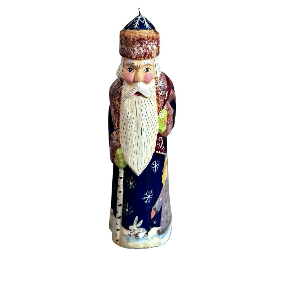 Vintage Russian Hand Carved Painted Santa Ded Moroz Christmas Ornament 5" Figure - Picture 2 of 11